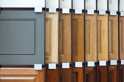 wood cabinet door samples in market in a row
